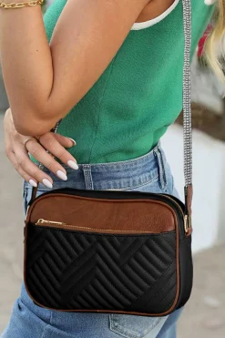 New Dear-Lover Quilted Faux Leather Crossbody Bag 22*6*16cm Black