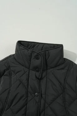 Hot Dear-Lover Quilted High Neck Button Up Pocket Vest Coat Black