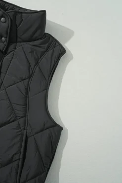 Hot Dear-Lover Quilted High Neck Button Up Pocket Vest Coat Black