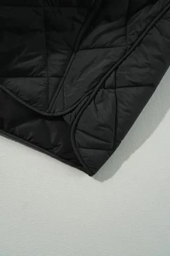 Hot Dear-Lover Quilted High Neck Button Up Pocket Vest Coat Black