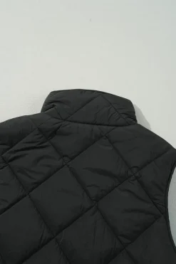 Hot Dear-Lover Quilted High Neck Button Up Pocket Vest Coat Black