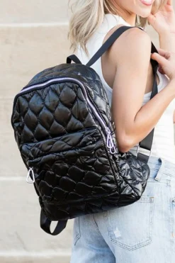 Fashion Dear-Lover Quilted Large Capacity Functional Backpack Black