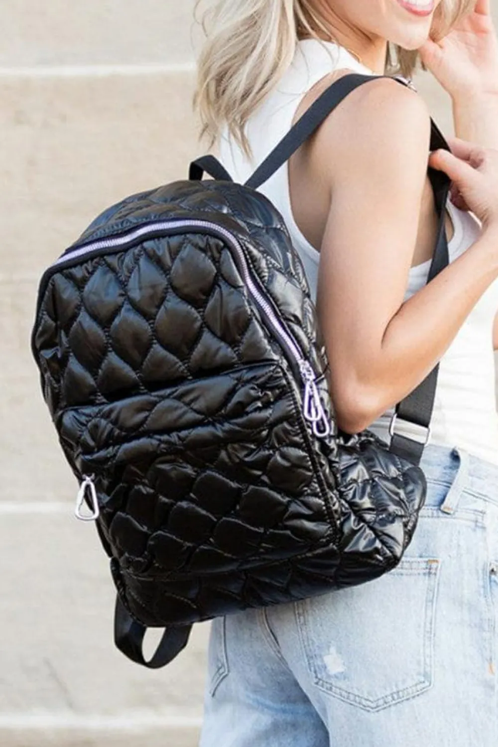 Fashion Dear-Lover Quilted Large Capacity Functional Backpack Black