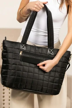 Clearance Dear-Lover Quilted Patchwork Large Tote Bag and Clutch 2pcs Set Black
