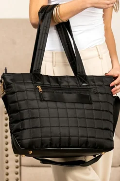 Clearance Dear-Lover Quilted Patchwork Large Tote Bag and Clutch 2pcs Set Black