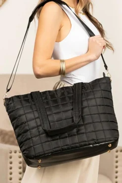 Clearance Dear-Lover Quilted Patchwork Large Tote Bag and Clutch 2pcs Set Black