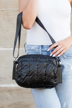 Discount Dear-Lover Quilted PU Patchwork Multi-pocket One Shoulder Bag Black