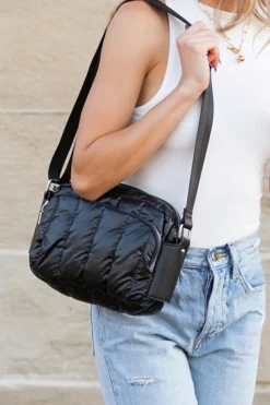 Discount Dear-Lover Quilted PU Patchwork Multi-pocket One Shoulder Bag Black