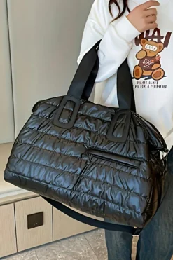 Clearance Dear-Lover Quilted Puffy Large Capacity Waterproof Duffel Bag Black