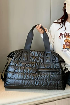 Clearance Dear-Lover Quilted Puffy Large Capacity Waterproof Duffel Bag Black