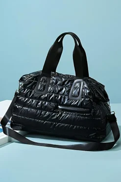 Clearance Dear-Lover Quilted Puffy Large Capacity Waterproof Duffel Bag Black
