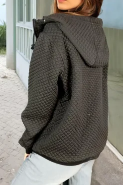 New Dear-Lover Quilted Side Pockets Zipper Hooded Jacket Black
