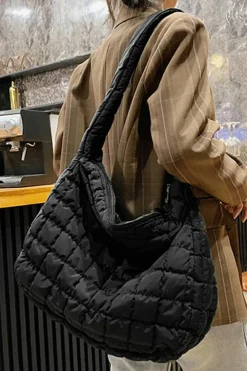 Fashion Dear-Lover Quilted Zipper Large Shoulder Bag Black