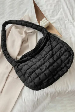 Fashion Dear-Lover Quilted Zipper Large Shoulder Bag Black