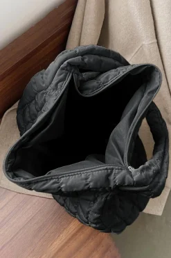 Fashion Dear-Lover Quilted Zipper Large Shoulder Bag Black