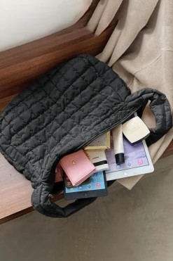 Fashion Dear-Lover Quilted Zipper Large Shoulder Bag Black