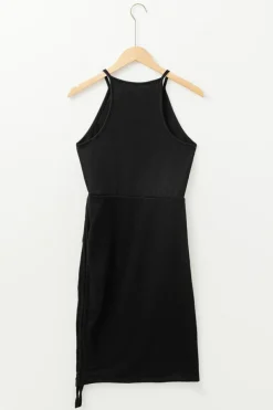 Outlet Dear-Lover Racerback Ribbed Knit Drawstring Bodycon Dress Black