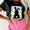 Hot Dear-Lover Rainbow Splash Easter Rabbit Graphic Tee Black