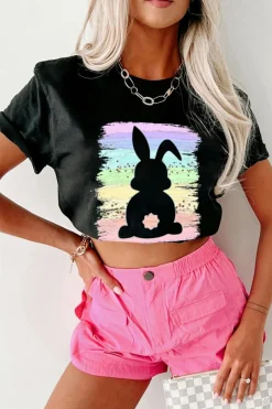 Hot Dear-Lover Rainbow Splash Easter Rabbit Graphic Tee Black