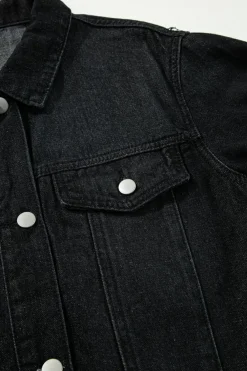 Sale Dear-Lover Raw Edge Ruffled Short Sleeve Denim Jacket Black