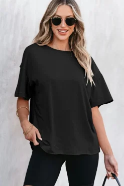 Online Dear-Lover Raw Seam Patchwork Drop Shoulder Oversize T Shirt Black