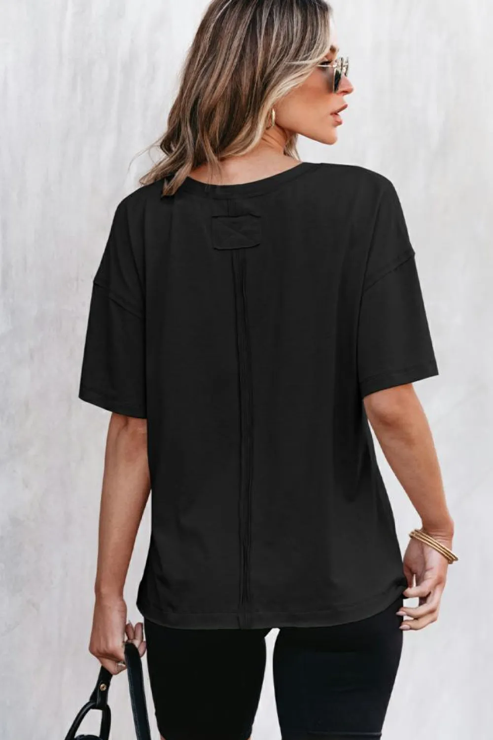 Online Dear-Lover Raw Seam Patchwork Drop Shoulder Oversize T Shirt Black