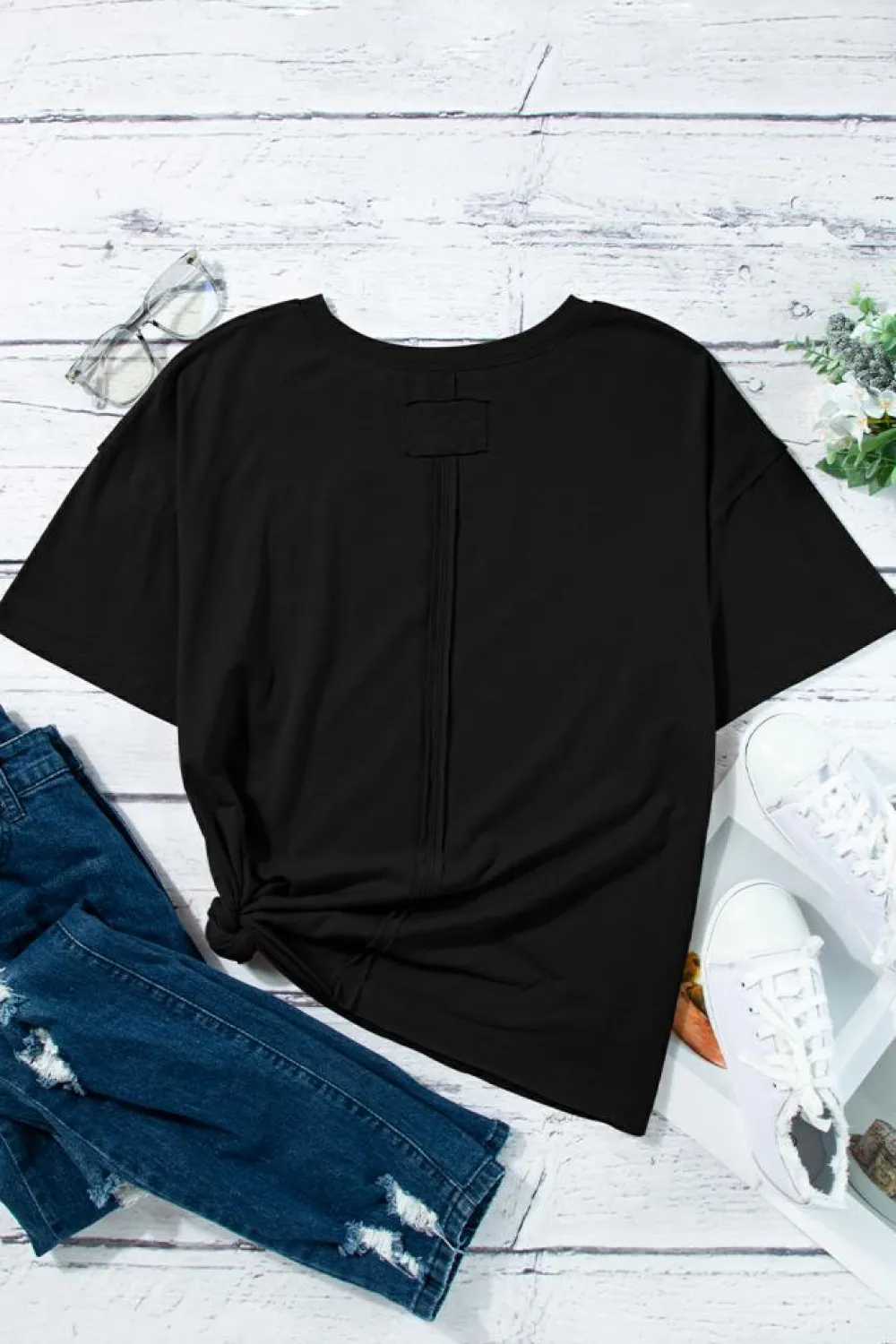 Online Dear-Lover Raw Seam Patchwork Drop Shoulder Oversize T Shirt Black