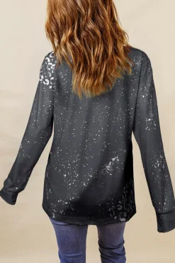 Clearance Dear-Lover Retro Bleached Leopard Spot Pullover Black