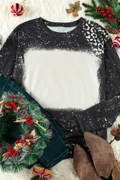 Clearance Dear-Lover Retro Bleached Leopard Spot Pullover Black