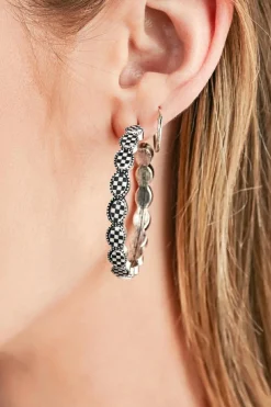 Outlet Dear-Lover Retro Checkered Print Alloy Hoop Earrings Black