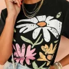 Outlet Dear-Lover Retro Floral Print Crew Neck Casual T Shirt Black