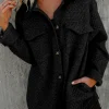 Best Dear-Lover Retro Quilted Flap Pocket Button Shacket Black