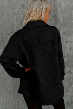 Best Dear-Lover Retro Quilted Flap Pocket Button Shacket Black
