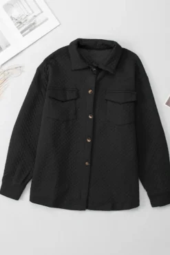 Best Dear-Lover Retro Quilted Flap Pocket Button Shacket Black