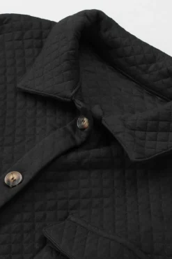 Best Dear-Lover Retro Quilted Flap Pocket Button Shacket Black