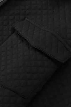 Best Dear-Lover Retro Quilted Flap Pocket Button Shacket Black
