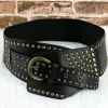 Best Dear-Lover Retro Rivet Studded PU Leather Wide Waist Belt Black