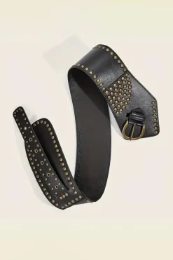 Best Dear-Lover Retro Rivet Studded PU Leather Wide Waist Belt Black