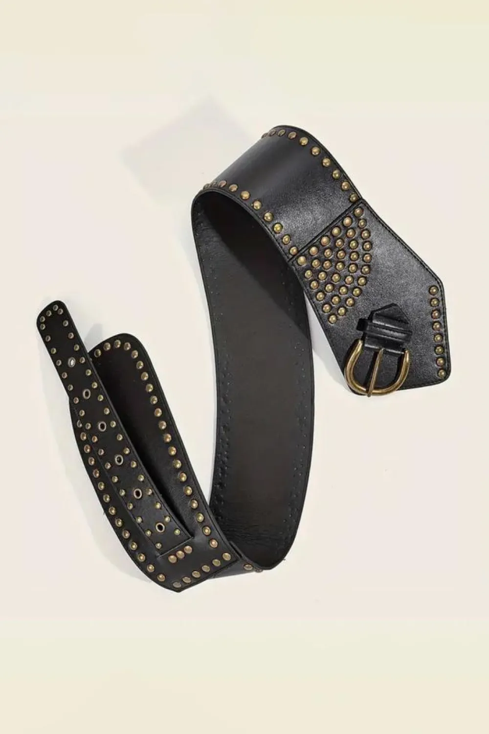 Best Dear-Lover Retro Rivet Studded PU Leather Wide Waist Belt Black