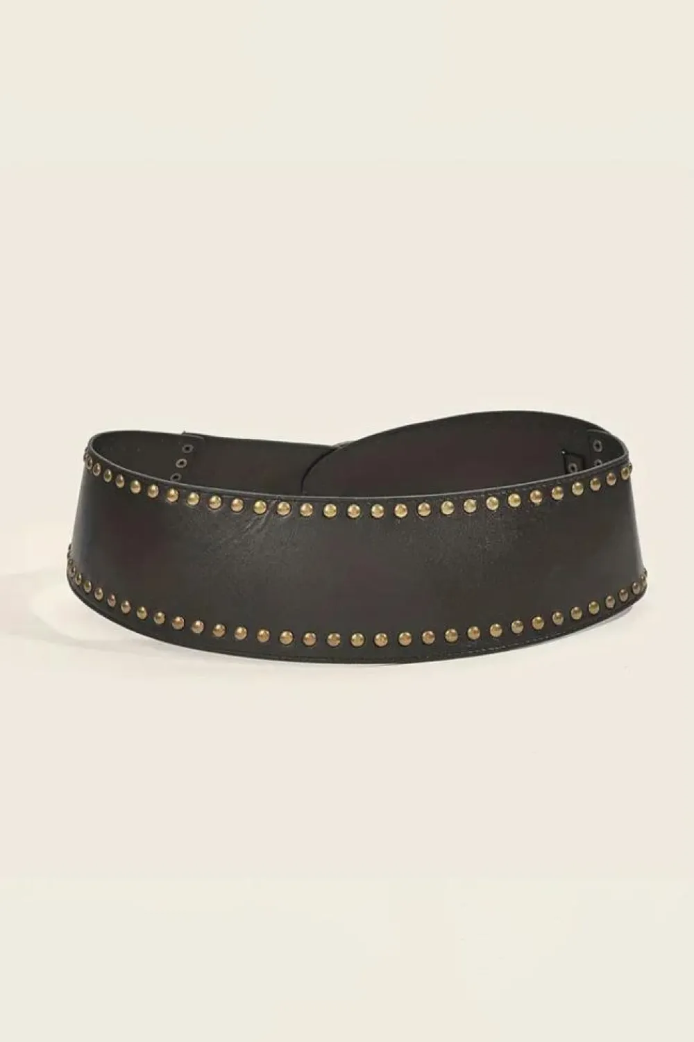 Best Dear-Lover Retro Rivet Studded PU Leather Wide Waist Belt Black