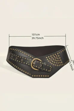 Best Dear-Lover Retro Rivet Studded PU Leather Wide Waist Belt Black