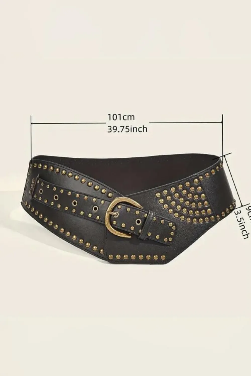 Best Dear-Lover Retro Rivet Studded PU Leather Wide Waist Belt Black