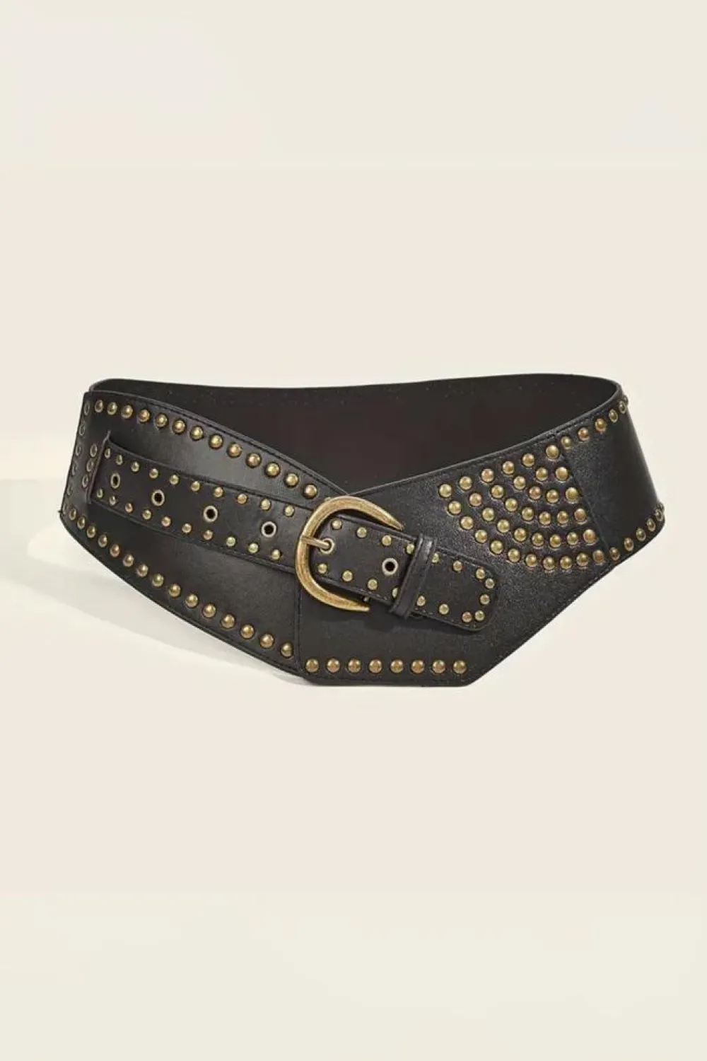 Best Dear-Lover Retro Rivet Studded PU Leather Wide Waist Belt Black