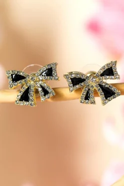 Fashion Dear-Lover Rhinestone Bow Knot Stud Earrings Black