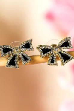 Fashion Dear-Lover Rhinestone Bow Knot Stud Earrings Black