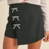 Hot Dear-Lover Rhinestone Bow Wrap High Waist Mini Skirt Black
