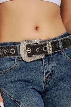 New Dear-Lover Rhinestone Decorated Buckle Belt Black
