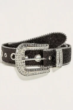 New Dear-Lover Rhinestone Decorated Buckle Belt Black