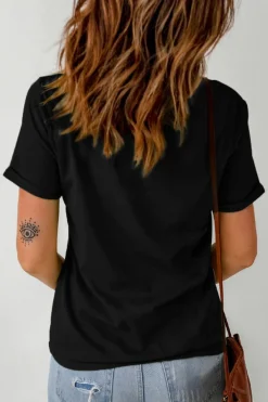New Dear-Lover Rhinestone Mardi Gras Letter Graphic T Shirt Black