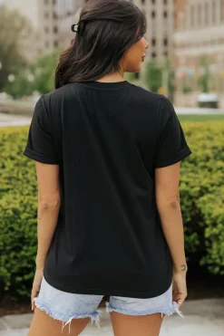 Clearance Dear-Lover Rhinestone NASHVILLE Graphic Crewneck T Shirt Black